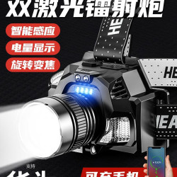 頭燈強光充電超亮頭戴式戶外手電筒感應夜釣魚超長續航鋰電照明燈