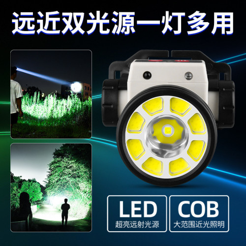 戶外強光智能揮手感應led頭燈輕便雙光源多角度磁吸頭燈