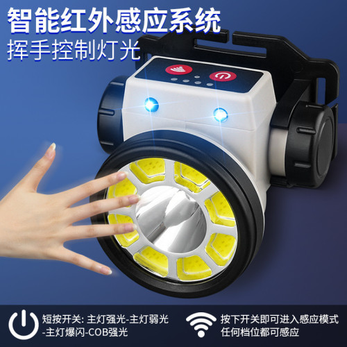 戶外強光智能揮手感應led頭燈輕便雙光源多角度磁吸頭燈