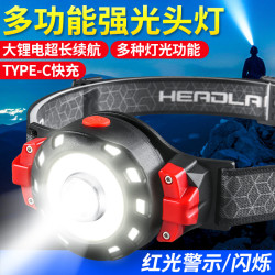 2023新款夜釣頭燈長續航可攜式強光釣魚超亮跑步戶外頭燈