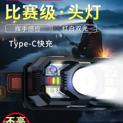 強光感應頭燈夜釣魚戶外照明可充電超亮長續航頭戴式可攜式小手電筒