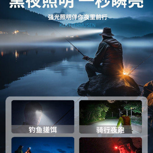 強光感應頭燈夜釣魚戶外照明可充電超亮長續航頭戴式可攜式小手電筒