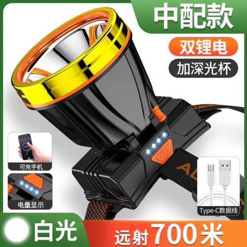2025新款頭燈超長續航頭戴式戶外照明礦燈釣魚強光強亮手電筒