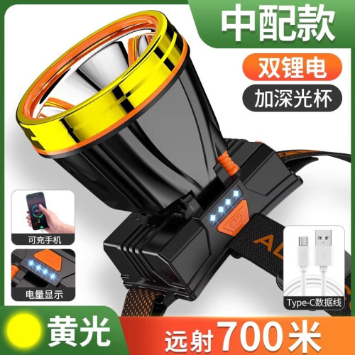 2025新款頭燈超長續航頭戴式戶外照明礦燈釣魚強光強亮手電筒