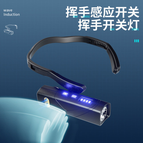 紅白雙光源感應頭燈USB充電戶外夜釣夜跑輕量型側掛耳戴式LED頭燈