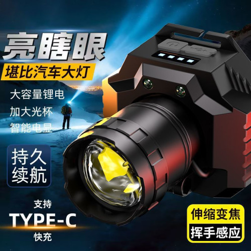 頭燈亮頭戴式強光感應長續航可充電礦燈遠射戶外釣魚