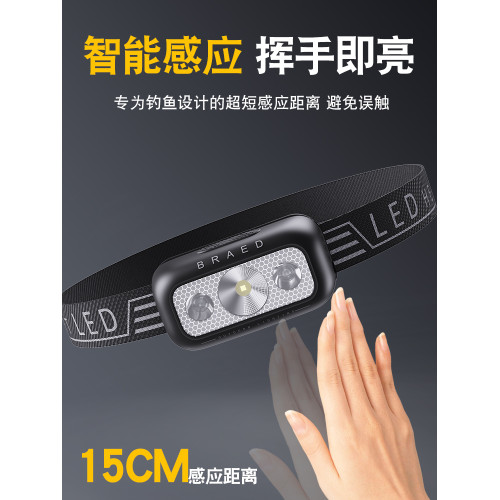 頭燈釣魚揮手感應超長續航充電式強光超亮頭戴式野釣夜釣