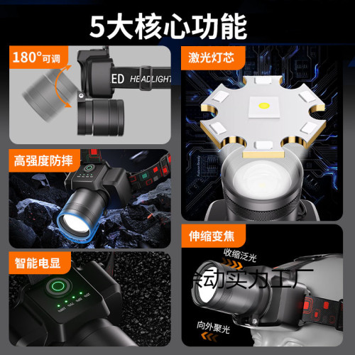 戶外頭燈LED強光超亮充電頭戴式礦燈可變焦釣魚手電筒戶外遠射