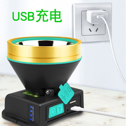 LED鋰電頭燈強光充電超亮頭戴式感應夜釣手電筒釣魚超長續航礦燈