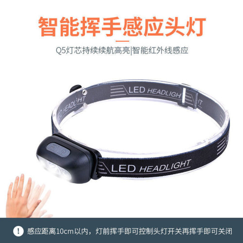 戶外LED頭戴式強光揮手感應頭燈可充電夜釣燈防水夜跑迷你電筒