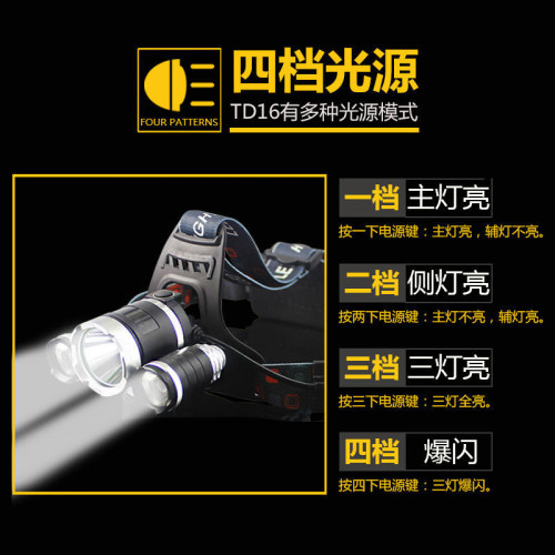 LED三頭頭燈強光可充電感應夜釣捕魚燈遠射超亮頭戴式礦燈手電筒