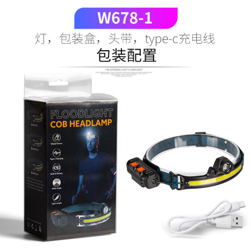 新款COB強光頭燈迷你頭戴式跑步伸縮變焦充電夜跑泛光感應釣魚燈
