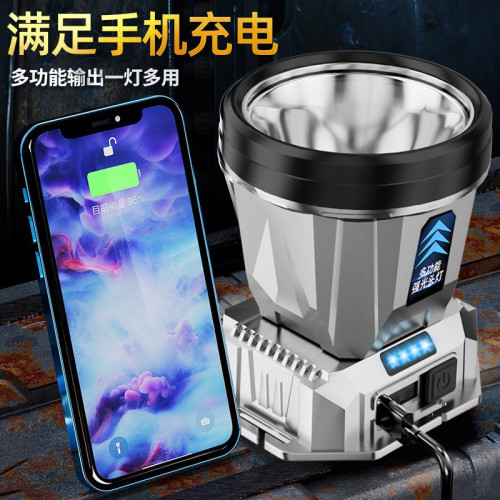 LED戶外強光頭燈多功能遠射探照燈電量顯示輸出長續航野營釣魚燈