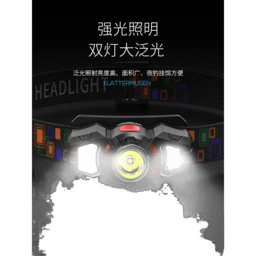 微笑鯊頭燈強光充電超亮頭戴式釣魚照明超長續航感應夜釣燈