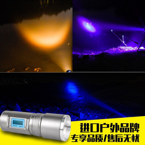 釣魚燈夜釣燈燈強光大功率亮藍光紫光台釣變焦手電筒