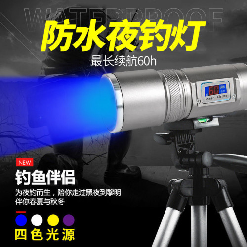 釣魚燈夜釣燈燈強光大功率亮藍光紫光台釣變焦手電筒