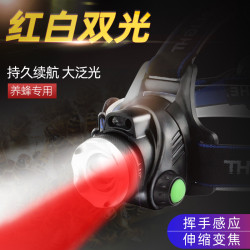 充電紅光頭燈養蜂查看蜜蜂頭戴式手電筒感應調焦紅白雙色光