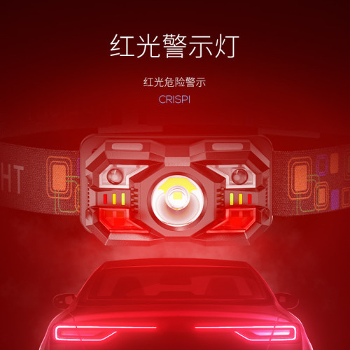 微笑鯊強光感應頭燈感應頭戴式夜釣專用可充電式超輕長續航照明燈