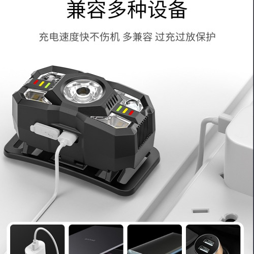 頭燈強光充電式超亮小型頭戴式手電筒感應夜釣魚戶外夜跑登山