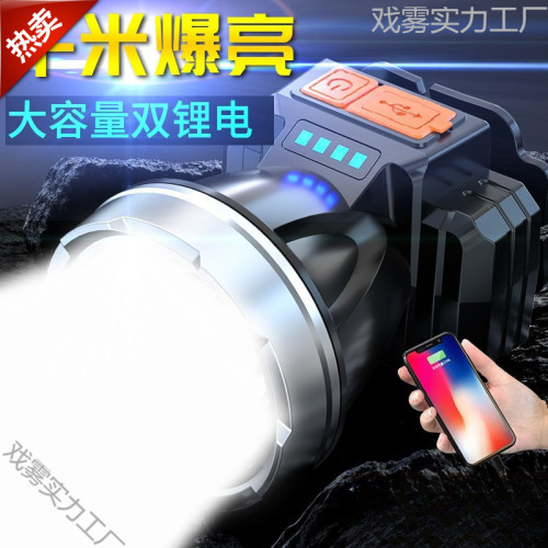 LED頭燈強光充電夜釣魚戶外趕海手電筒超亮遠射頭戴式黃光礦燈