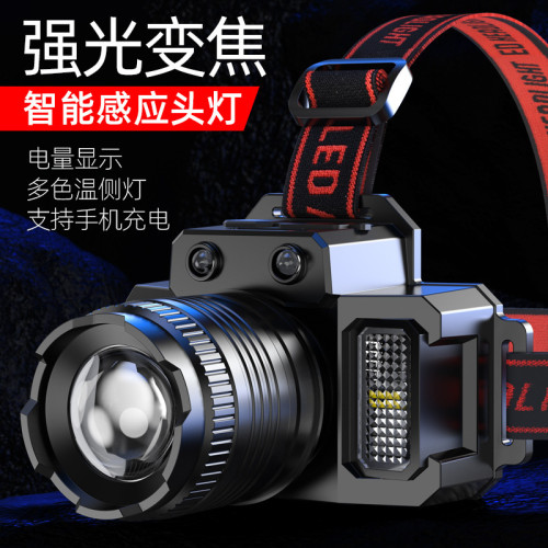 多功能頭戴式LED變焦強光感應頭燈可充放電式戶外遠射夜釣照明燈 多功能頭戴式LED變焦強光感應頭燈可充放電式戶外遠射夜釣照明燈