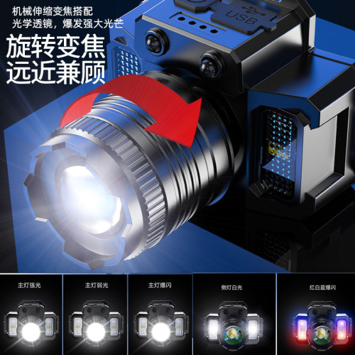 多功能頭戴式LED變焦強光感應頭燈可充放電式戶外遠射夜釣照明燈 多功能頭戴式LED變焦強光感應頭燈可充放電式戶外遠射夜釣照明燈