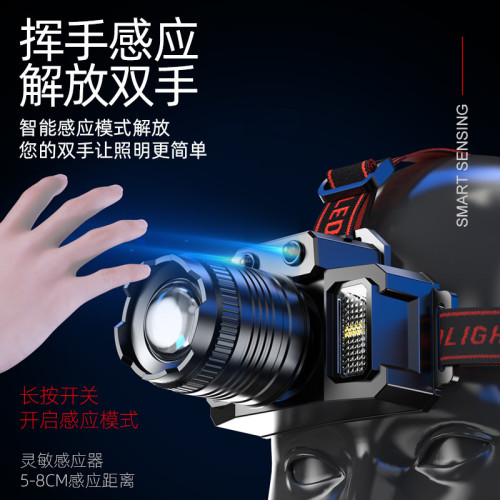 多功能頭戴式LED變焦強光感應頭燈可充放電式戶外遠射夜釣照明燈 多功能頭戴式LED變焦強光感應頭燈可充放電式戶外遠射夜釣照明燈