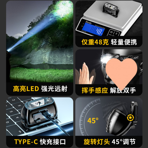 強光頭燈釣魚專用感應超長續航帽夾燈手電筒超亮充電頭戴夾式夜釣