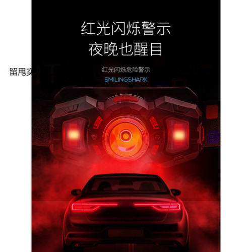 微笑鯊頭燈強光充電超亮頭戴式釣魚照明超長續航感應夜釣燈