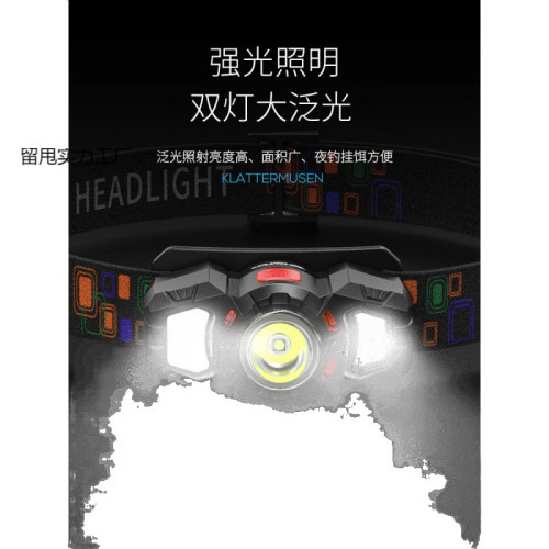 微笑鯊頭燈強光充電超亮頭戴式釣魚照明超長續航感應夜釣燈
