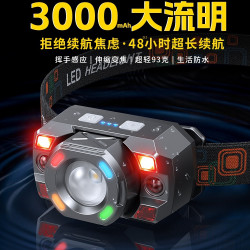 2025新款小頭燈強光超亮充電超長續航100釣魚小時感應照明燈