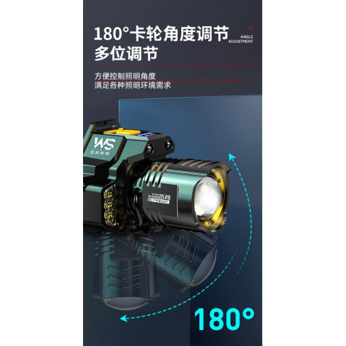 超亮強光白雷射夜釣揮手感應礦燈USB充電應急戶外照明頭燈
