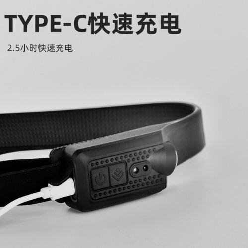 新款矽膠感應頭燈USB充電LED紅白黃光戶外跑步釣魚COB頭燈