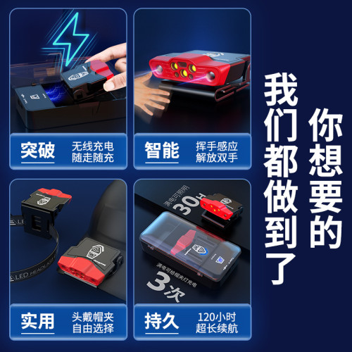 夜釣頭燈釣魚專用充電揮手感應帽夾燈頭戴式上餌led超輕帽簷燈