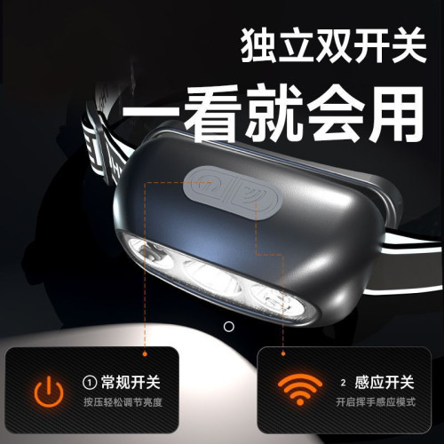 LED強光超亮頭燈續航釣魚專用超輕感應可充電可攜式充電頭戴式