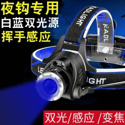 釣魚燈夜釣藍白雙光源感應頭燈 充電防水變焦頭戴式電筒照明燈