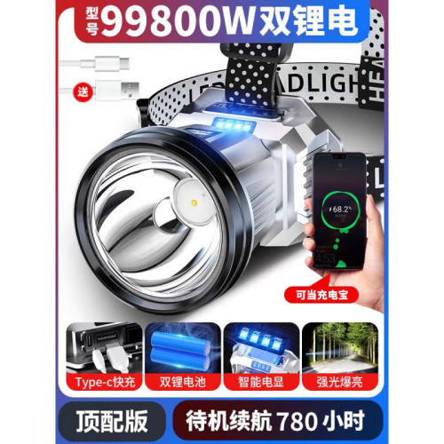 頭燈頭戴式強光充電超亮釣魚超長續航鋰電手電筒礦燈感應夜趙之錢