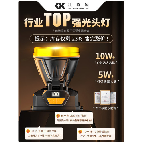 頭燈2025新款強光超亮礦燈長續航頭戴式照明燈釣魚趕海專用手電筒
