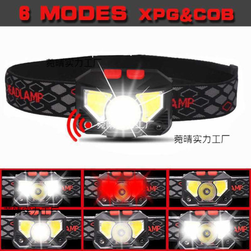 2020新款USB充電警示紅光LED強光感應頭燈戶外夜釣防水頭燈