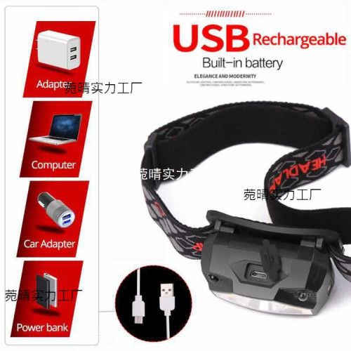 2020新款USB充電警示紅光LED強光感應頭燈戶外夜釣防水頭燈