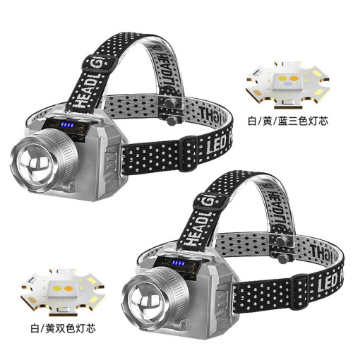 智能揮手感應開關頭燈旋轉調焦高亮戶外防水頭戴式應急照明工作燈