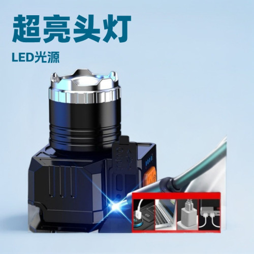 伸縮變焦感應頭燈戶外野營燈雷射LED充電夜釣魚超亮遠射頭戴礦燈