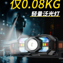 泛光頭燈強光充電超亮頭戴礦燈感應登山夜跑釣魚紅光驅蚊超長續航