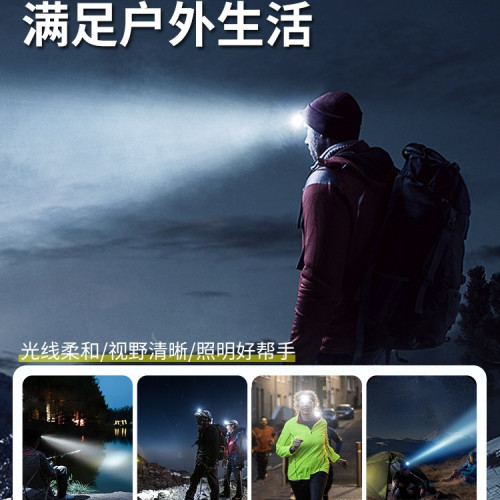 泛光頭燈強光充電超亮頭戴礦燈感應登山夜跑釣魚紅光驅蚊超長續航