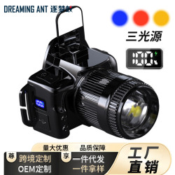 新款超亮頭燈戶外夜釣工作頭戴式充電強光感應變焦野外照明燈