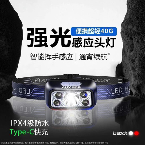 Ehd頭燈強光超小輕便釣魚礦燈超長待機夜釣頭燈智能感應頭