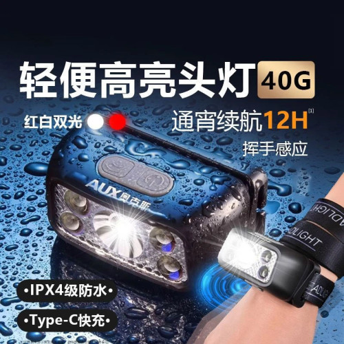 Ehd頭燈強光超小輕便釣魚礦燈超長待機夜釣頭燈智能感應頭