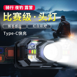 強光感應頭燈夜釣魚戶外可充電超亮長續航頭戴式小手電筒鋰電紅光