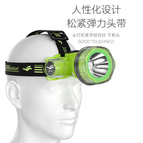 新款潛水頭燈充電led防水強光塑膠定焦夜釣照明頭戴式手電筒