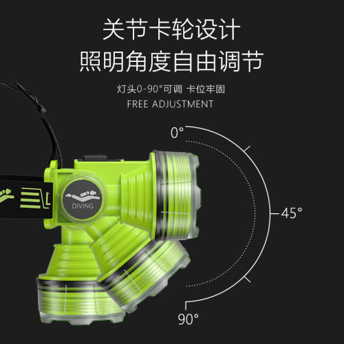 新款潛水頭燈充電led防水強光塑膠定焦夜釣照明頭戴式手電筒